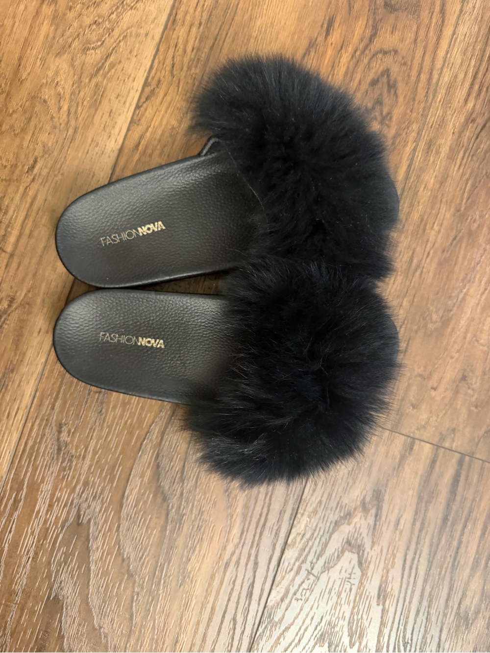 Fashion Nova Black Faux Fur Slide Slippers